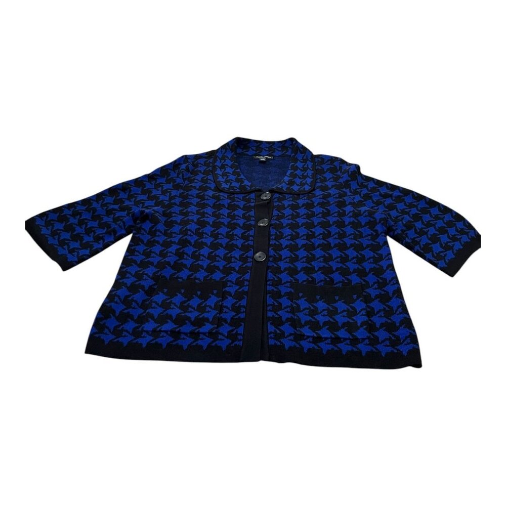 VTG Designers Original Women’s 1X Cardigan Sweater Jacket – Blue & Black Houndst